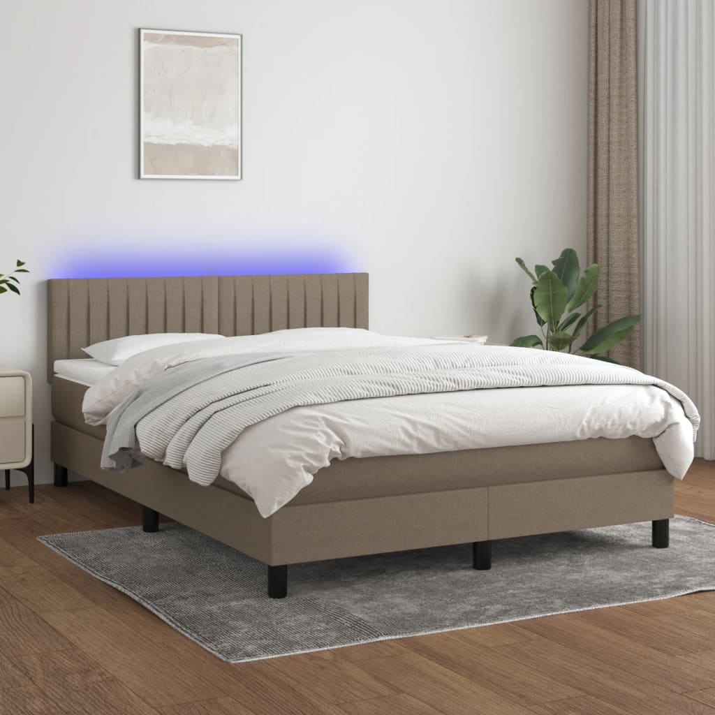 Boxspring met matras en LED stof taupe 140x200 cm Bedden & bedframes | Creëer jouw Trendy Thuis | Gratis bezorgd & Retour | Trendy.nl