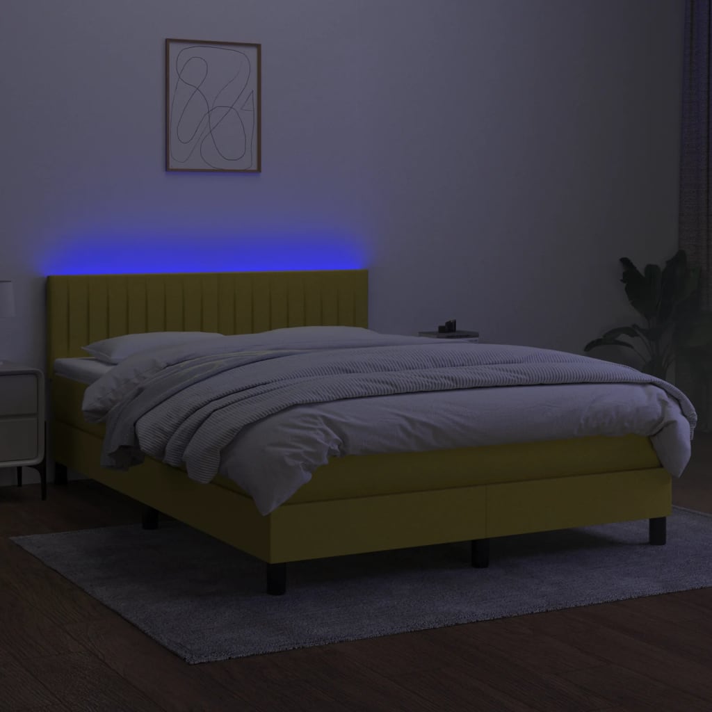 Boxspring met matras en LED stof blauw 140x200 cm