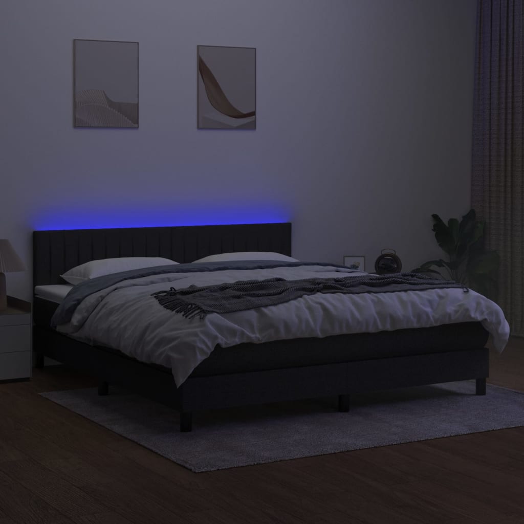 Boxspring met matras en LED stof zwart 160x200 cm Bedden & bedframes | Creëer jouw Trendy Thuis | Gratis bezorgd & Retour | Trendy.nl