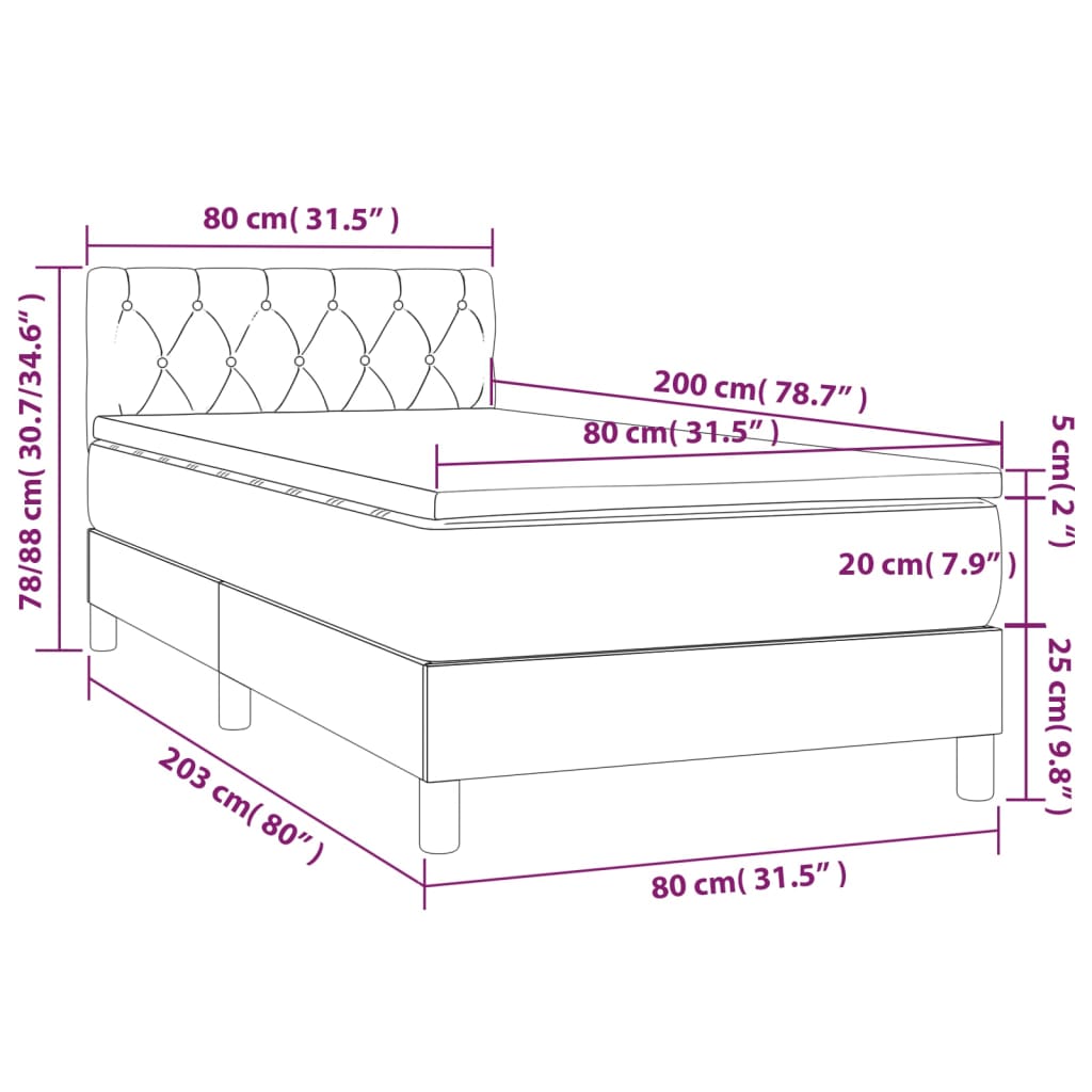 Boxspring met matras en LED stof crèmekleurig 80x200 cm