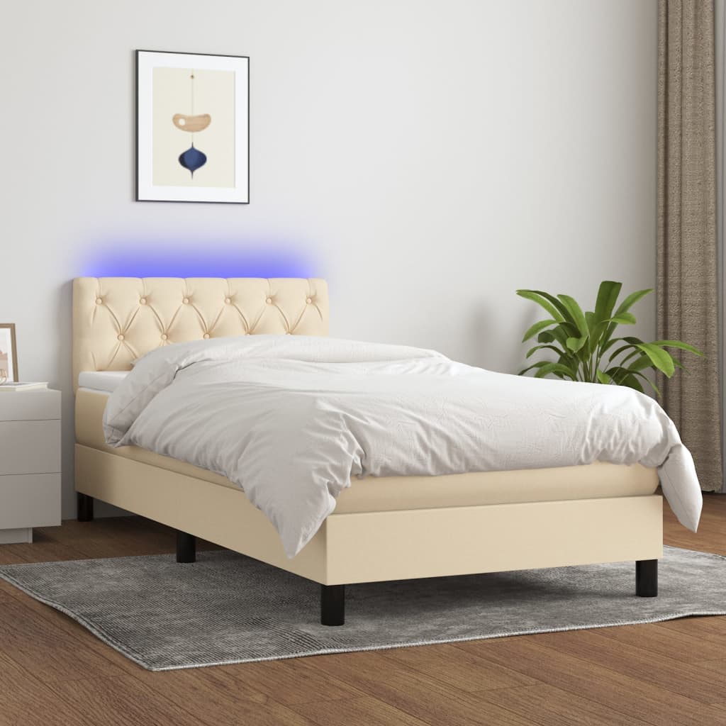 Boxspring met matras en LED stof crèmekleurig 80x200 cm