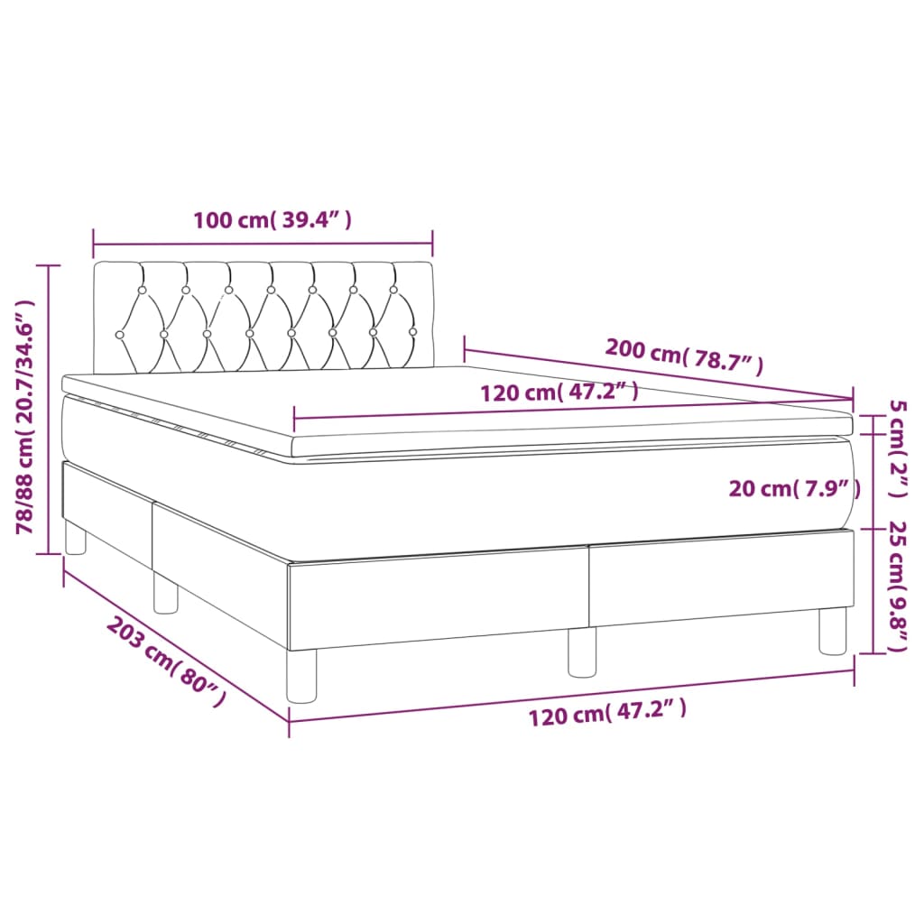 Boxspring met matras en LED stof zwart 120x200 cm Bedden & bedframes | Creëer jouw Trendy Thuis | Gratis bezorgd & Retour | Trendy.nl