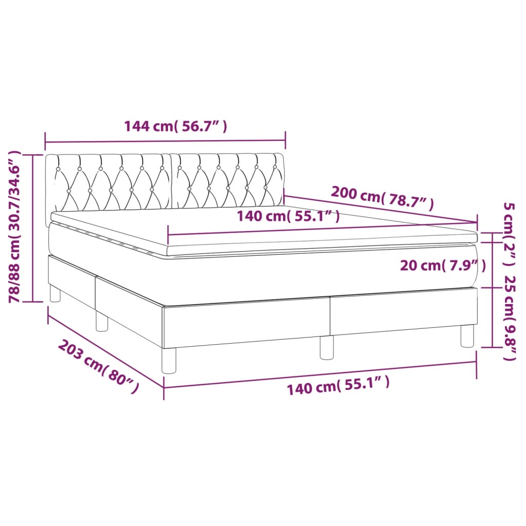 Boxspring met matras en LED stof donkerbruin 140x200 cm