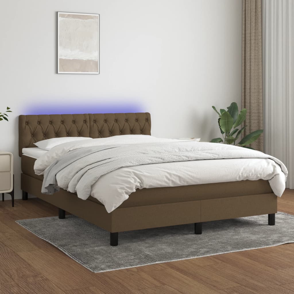 Boxspring met matras en LED stof donkerbruin 140x200 cm