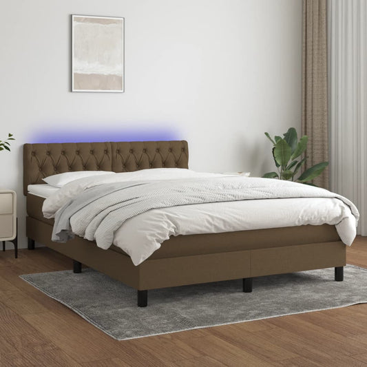 Boxspring met matras en LED stof donkerbruin 140x200 cm Bedden & bedframes | Creëer jouw Trendy Thuis | Gratis bezorgd & Retour | Trendy.nl