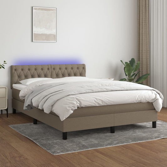 Boxspring met matras en LED stof taupe 140x200 cm Bedden & bedframes | Creëer jouw Trendy Thuis | Gratis bezorgd & Retour | Trendy.nl