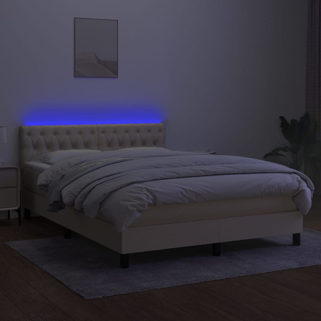 Boxspring met matras en LED stof crèmekleurig 140x200 cm