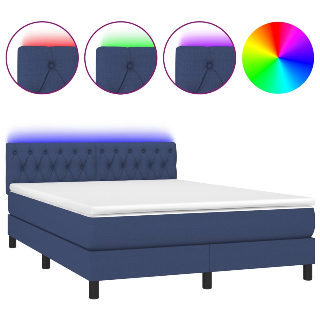 Boxspring met matras en LED stof blauw 140x200 cm