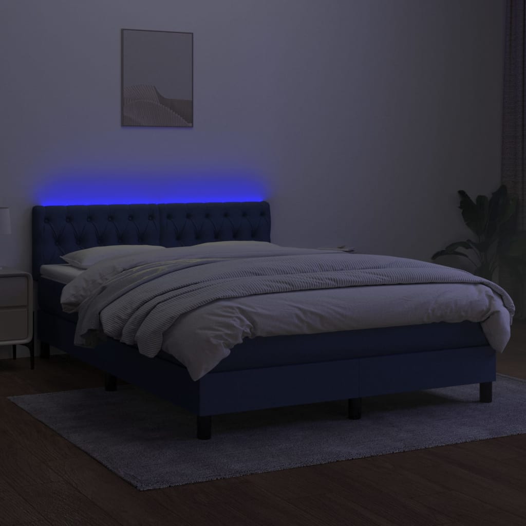 Boxspring met matras en LED stof blauw 140x200 cm