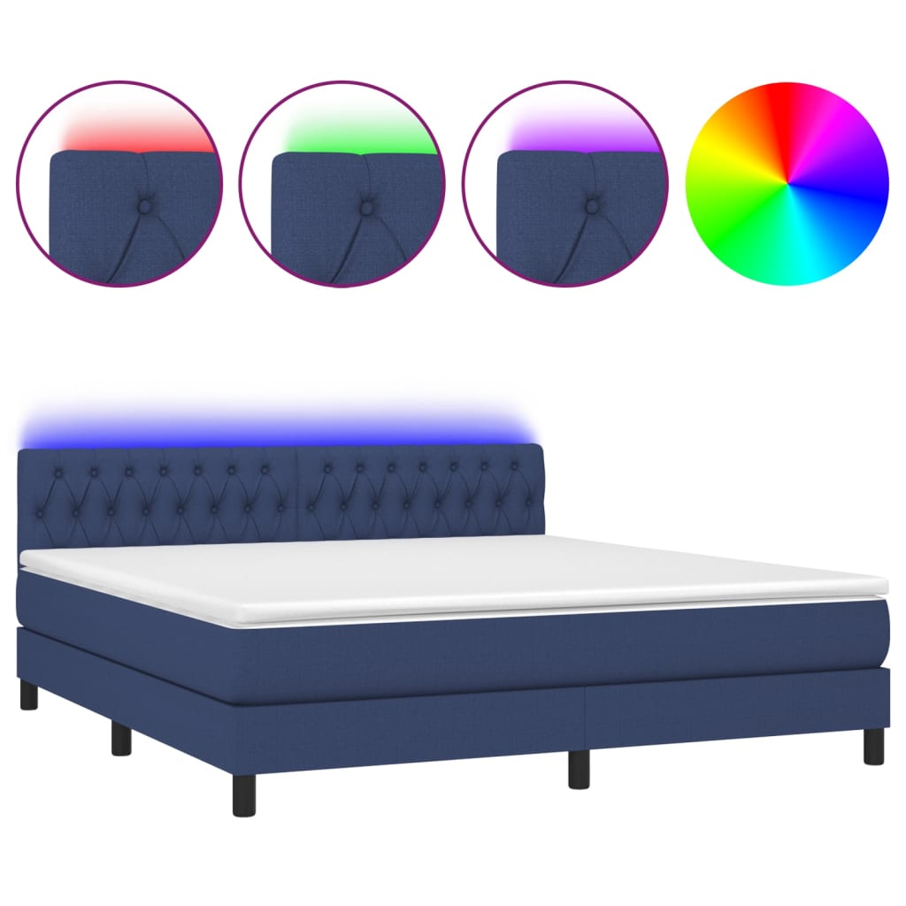 Boxspring met matras en LED stof blauw 160x200 cm Bedden & bedframes | Creëer jouw Trendy Thuis | Gratis bezorgd & Retour | Trendy.nl