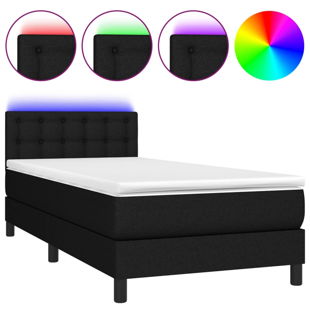 Boxspring met matras en LED stof zwart 100x200 cm Bedden & bedframes | Creëer jouw Trendy Thuis | Gratis bezorgd & Retour | Trendy.nl