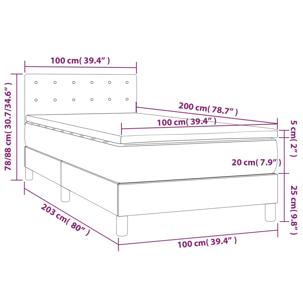 Boxspring met matras en LED stof zwart 100x200 cm Bedden & bedframes | Creëer jouw Trendy Thuis | Gratis bezorgd & Retour | Trendy.nl