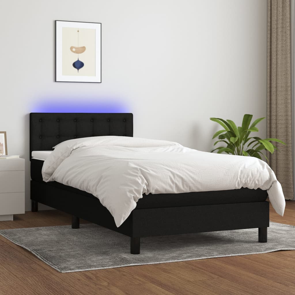 Boxspring met matras en LED stof zwart 100x200 cm Bedden & bedframes | Creëer jouw Trendy Thuis | Gratis bezorgd & Retour | Trendy.nl