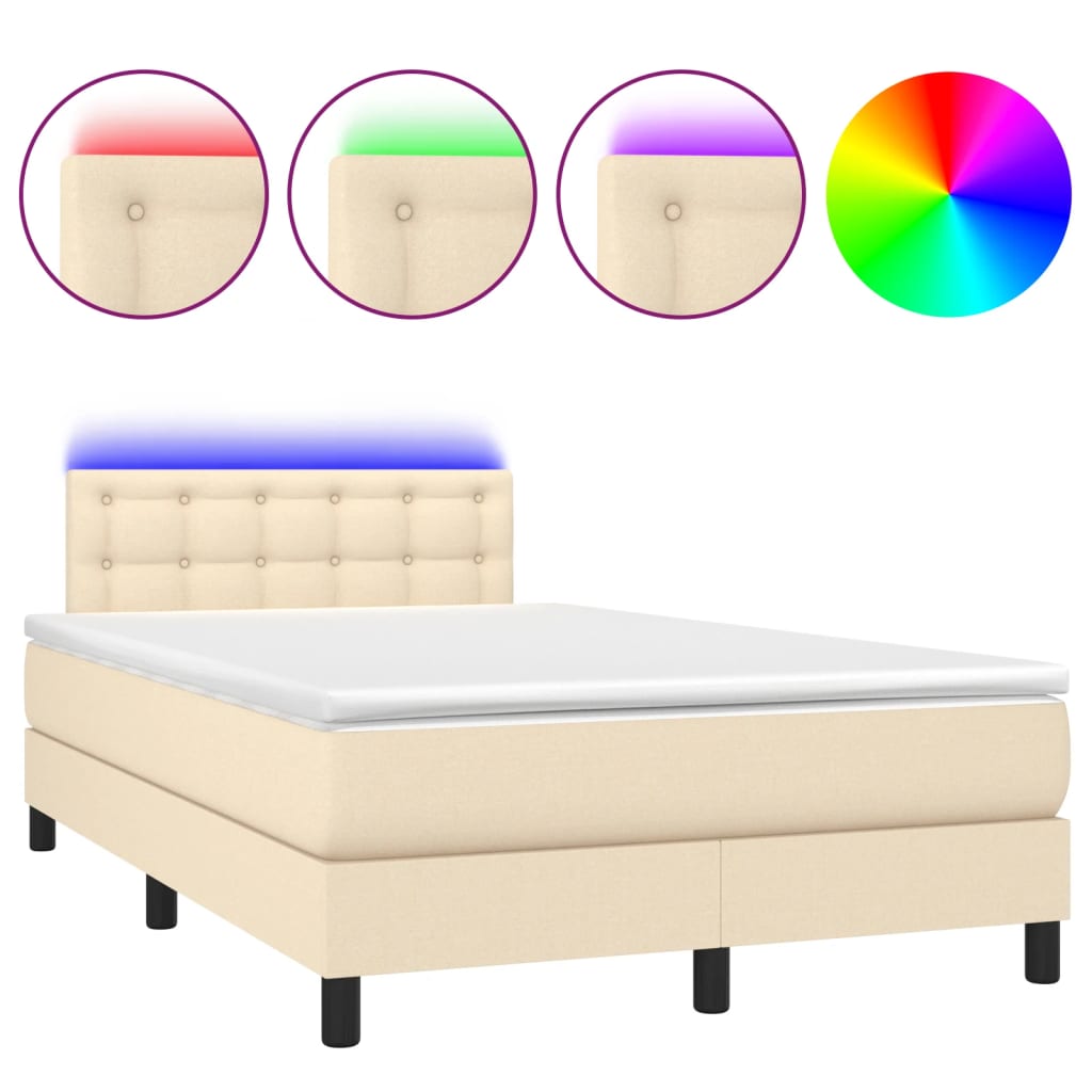 Boxspring met matras en LED stof crèmekleurig 120x200 cm Bedden & bedframes | Creëer jouw Trendy Thuis | Gratis bezorgd & Retour | Trendy.nl