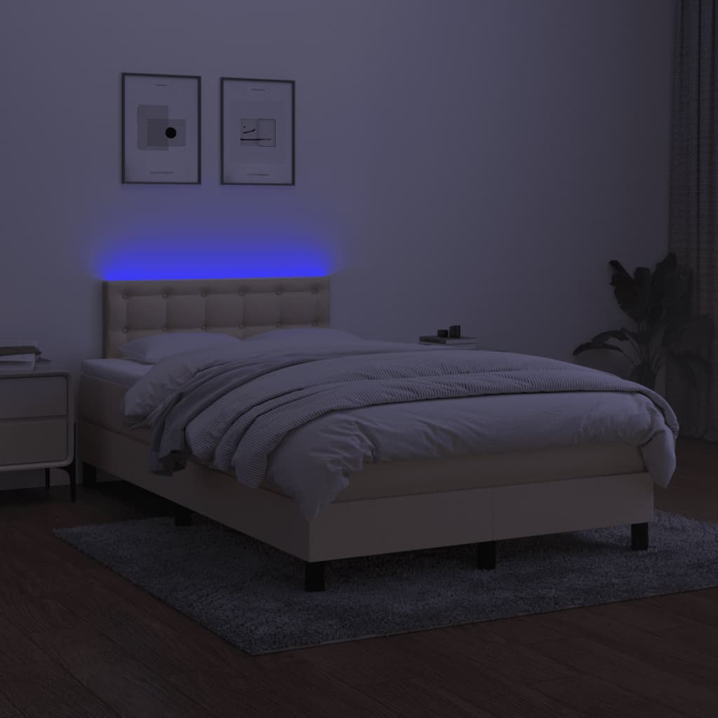 Boxspring met matras en LED stof crèmekleurig 120x200 cm Bedden & bedframes | Creëer jouw Trendy Thuis | Gratis bezorgd & Retour | Trendy.nl