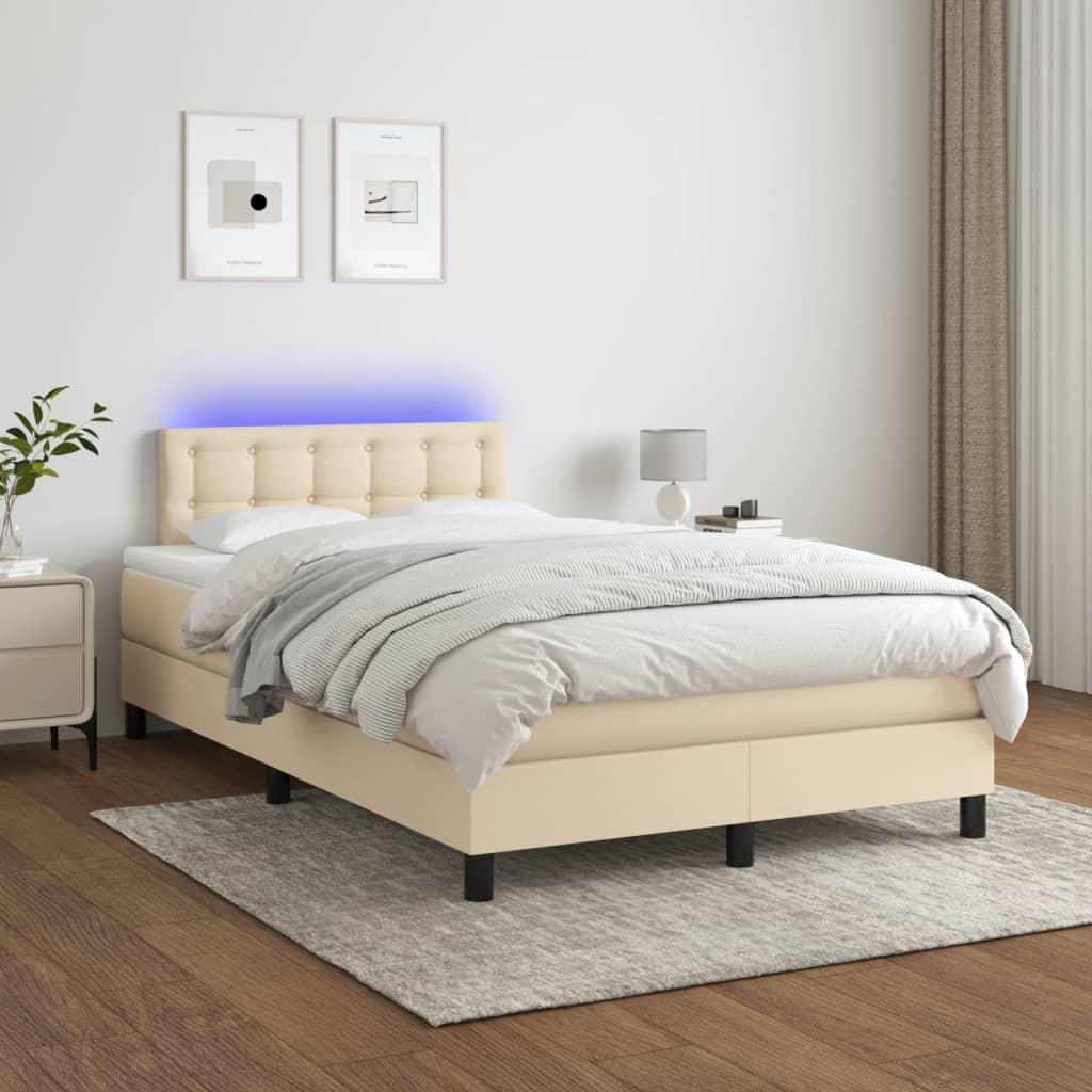 Boxspring met matras en LED stof crèmekleurig 120x200 cm Bedden & bedframes | Creëer jouw Trendy Thuis | Gratis bezorgd & Retour | Trendy.nl