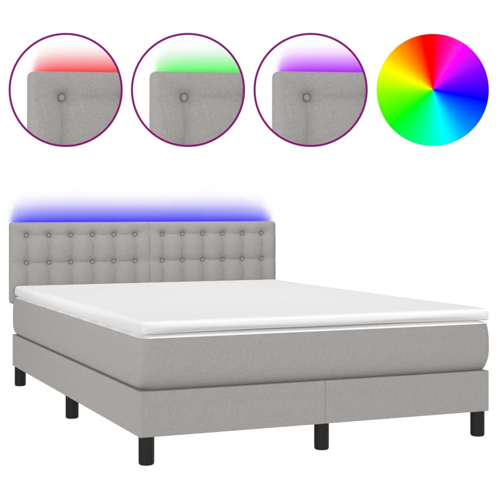 Boxspring met matras en LED stof lichtgrijs 140x190 cm Bedden & bedframes | Creëer jouw Trendy Thuis | Gratis bezorgd & Retour | Trendy.nl