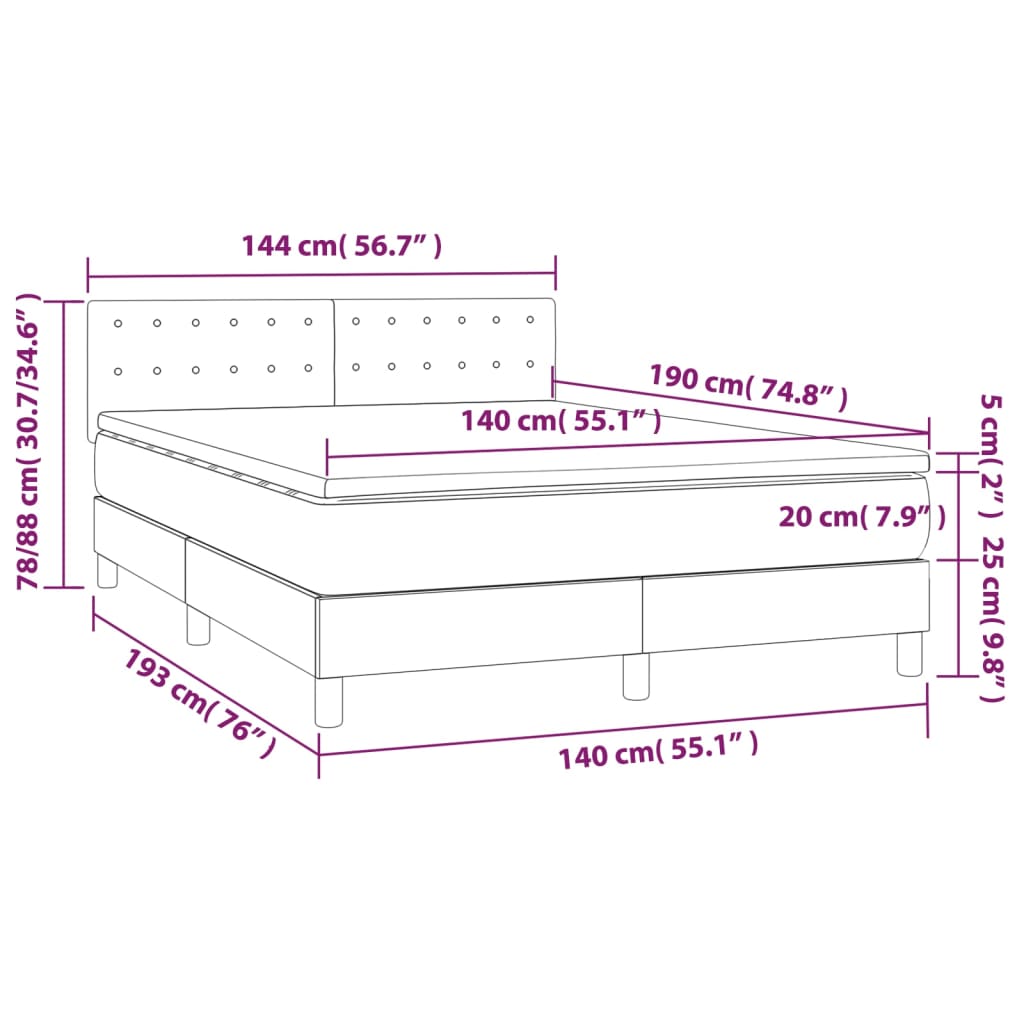 Boxspring met matras en LED stof lichtgrijs 140x190 cm Bedden & bedframes | Creëer jouw Trendy Thuis | Gratis bezorgd & Retour | Trendy.nl