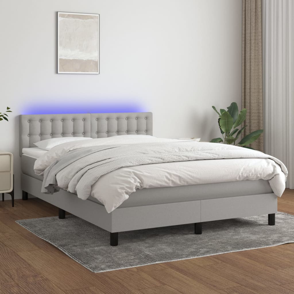 Boxspring met matras en LED stof lichtgrijs 140x190 cm Bedden & bedframes | Creëer jouw Trendy Thuis | Gratis bezorgd & Retour | Trendy.nl