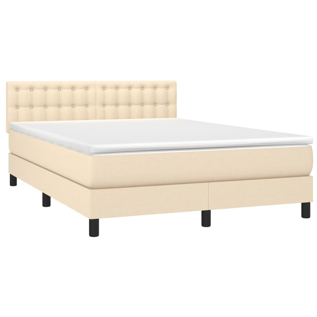 Boxspring met matras en LED stof crèmekleurig 140x190 cm Bedden & bedframes | Creëer jouw Trendy Thuis | Gratis bezorgd & Retour | Trendy.nl