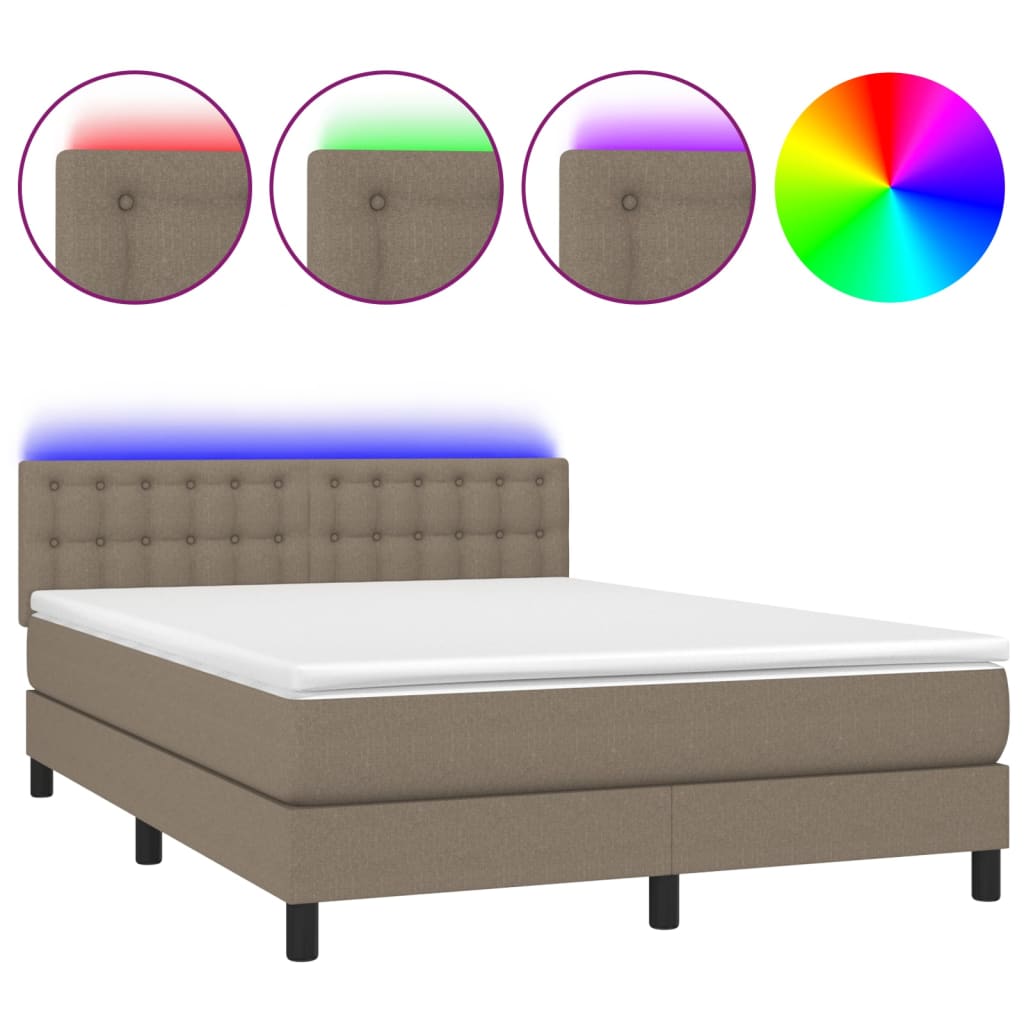 Boxspring met matras en LED stof taupe 140x200 cm Bedden & bedframes | Creëer jouw Trendy Thuis | Gratis bezorgd & Retour | Trendy.nl