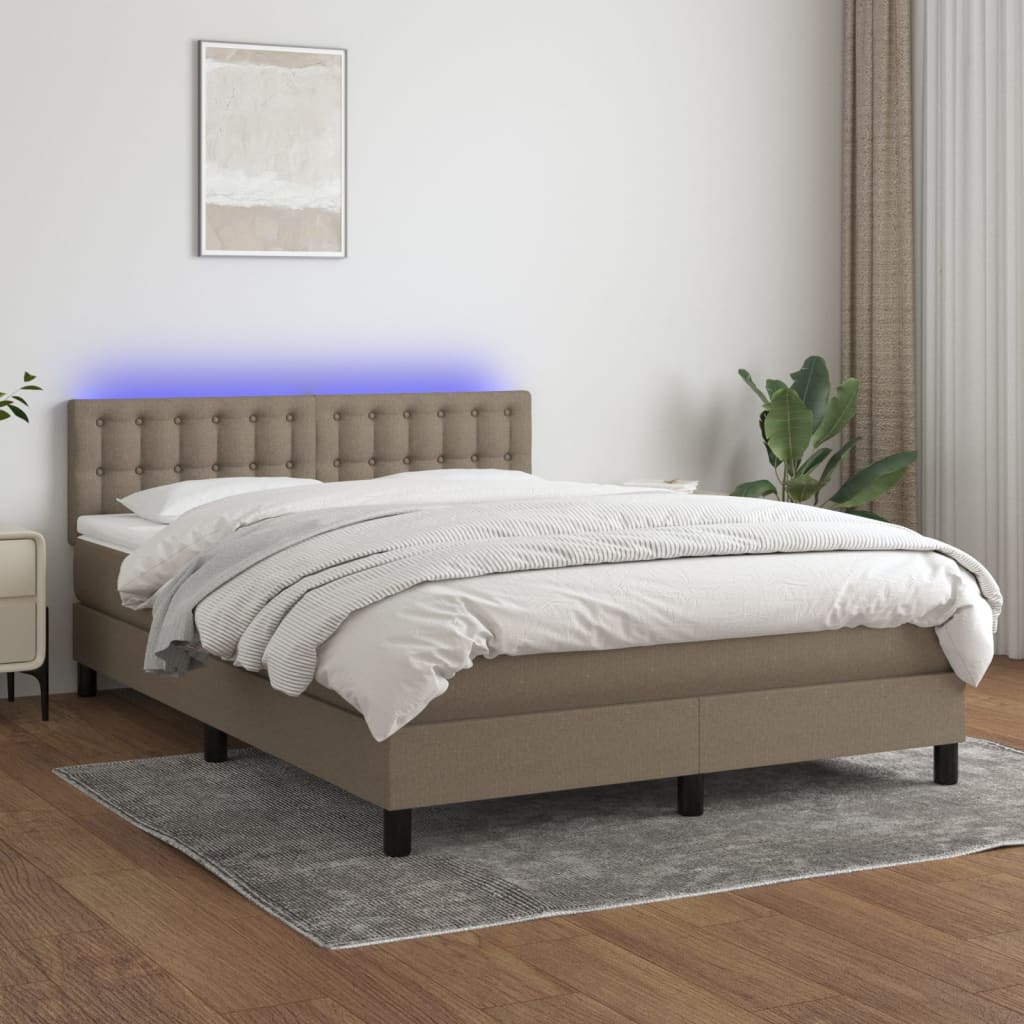 Boxspring met matras en LED stof taupe 140x200 cm Bedden & bedframes | Creëer jouw Trendy Thuis | Gratis bezorgd & Retour | Trendy.nl