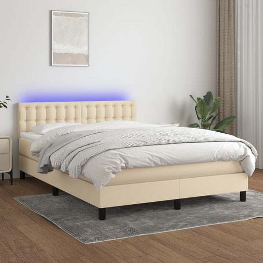 Boxspring met matras en LED stof crèmekleurig 140x200 cm Bedden & bedframes | Creëer jouw Trendy Thuis | Gratis bezorgd & Retour | Trendy.nl