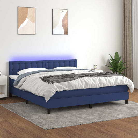 Boxspring met matras en LED stof blauw 160x200 cm Bedden & bedframes | Creëer jouw Trendy Thuis | Gratis bezorgd & Retour | Trendy.nl