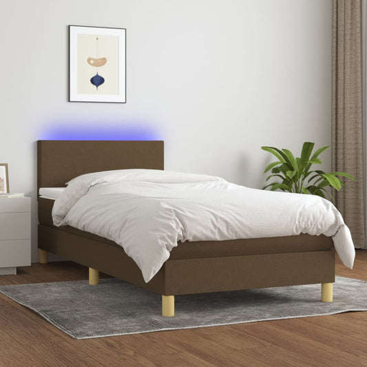 Boxspring met matras en LED stof donkerbruin 90x190 cm Bedden & bedframes | Creëer jouw Trendy Thuis | Gratis bezorgd & Retour | Trendy.nl