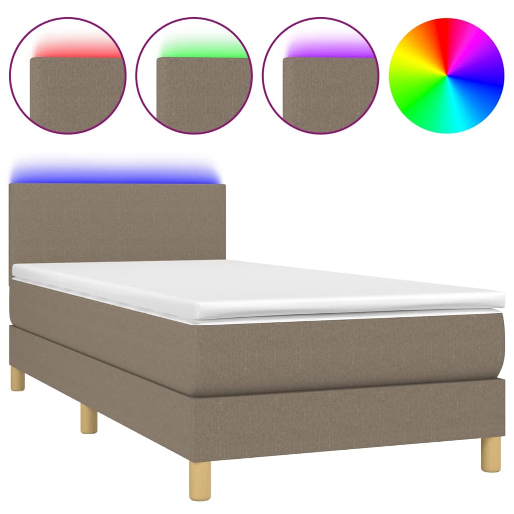 Boxspring met matras en LED stof taupe 90x190 cm Bedden & bedframes | Creëer jouw Trendy Thuis | Gratis bezorgd & Retour | Trendy.nl