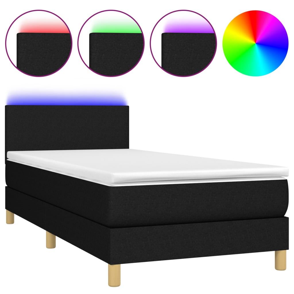 Boxspring met matras en LED stof zwart 90x200 cm Bedden & bedframes | Creëer jouw Trendy Thuis | Gratis bezorgd & Retour | Trendy.nl