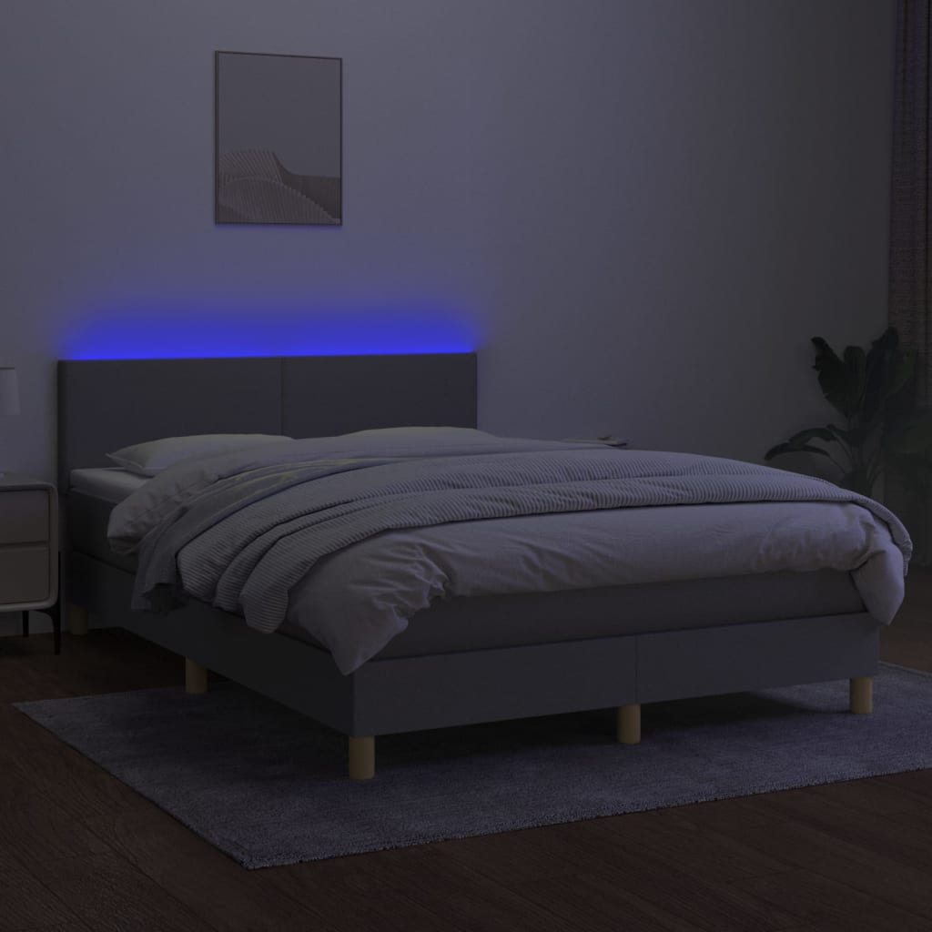 Boxspring met matras en LED stof lichtgrijs 140x190 cm Bedden & bedframes | Creëer jouw Trendy Thuis | Gratis bezorgd & Retour | Trendy.nl