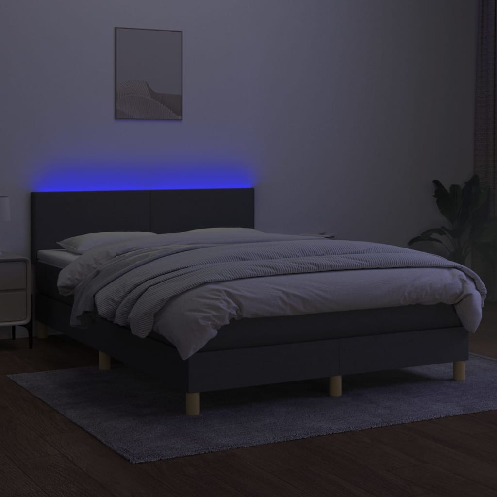 Boxspring met matras en LED stof donkergrijs 140x190 cm Bedden & bedframes | Creëer jouw Trendy Thuis | Gratis bezorgd & Retour | Trendy.nl