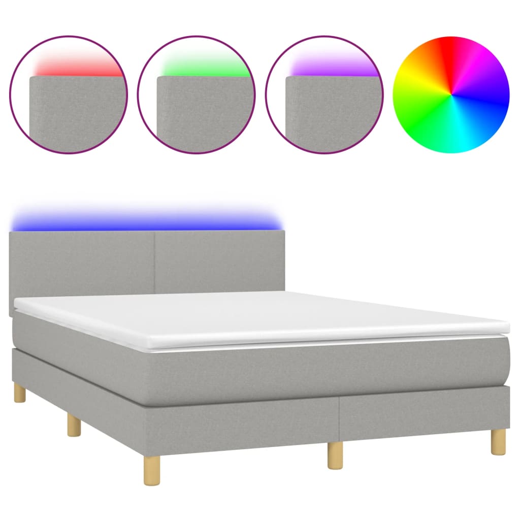 Boxspring met matras en LED stof lichtgrijs 140x200 cm Bedden & bedframes | Creëer jouw Trendy Thuis | Gratis bezorgd & Retour | Trendy.nl