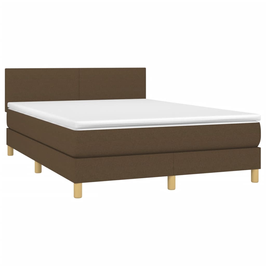 Boxspring met matras en LED stof donkerbruin 140x200 cm