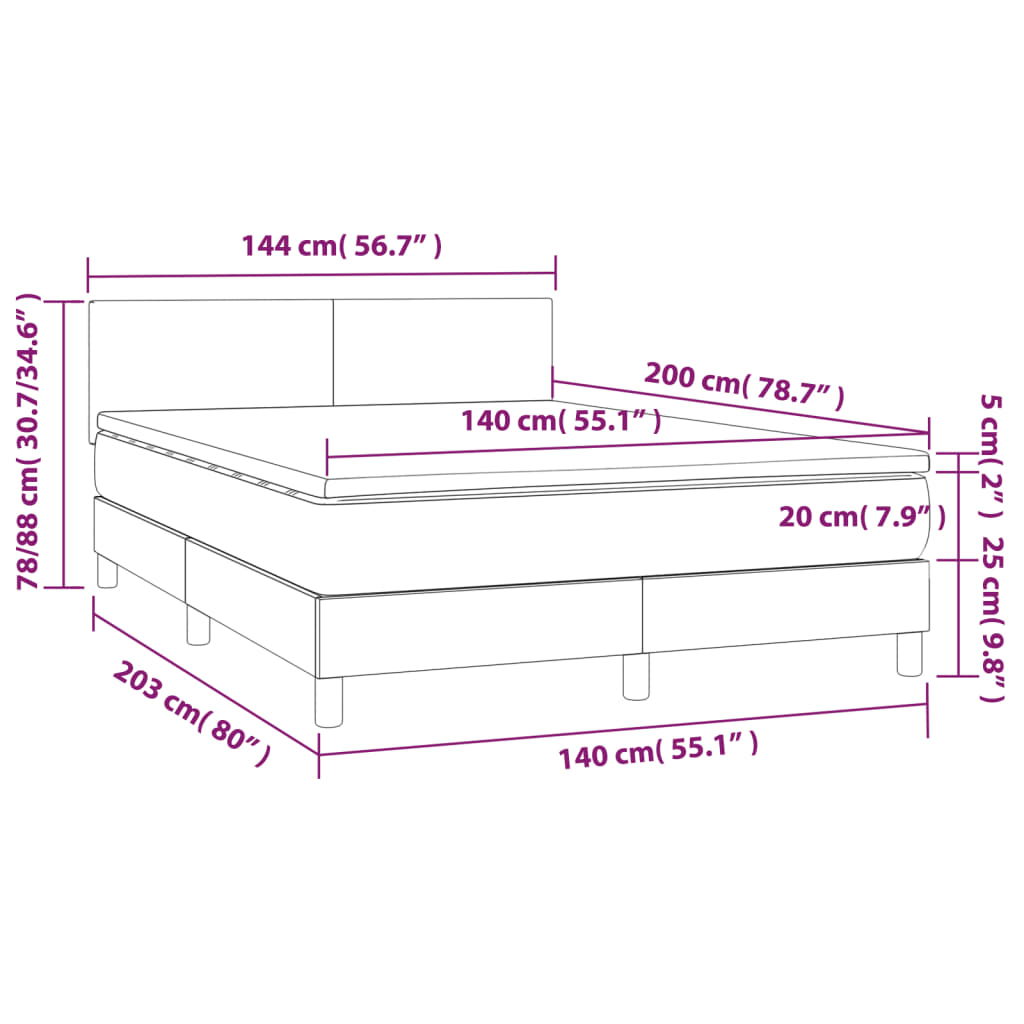 Boxspring met matras en LED stof donkerbruin 140x200 cm