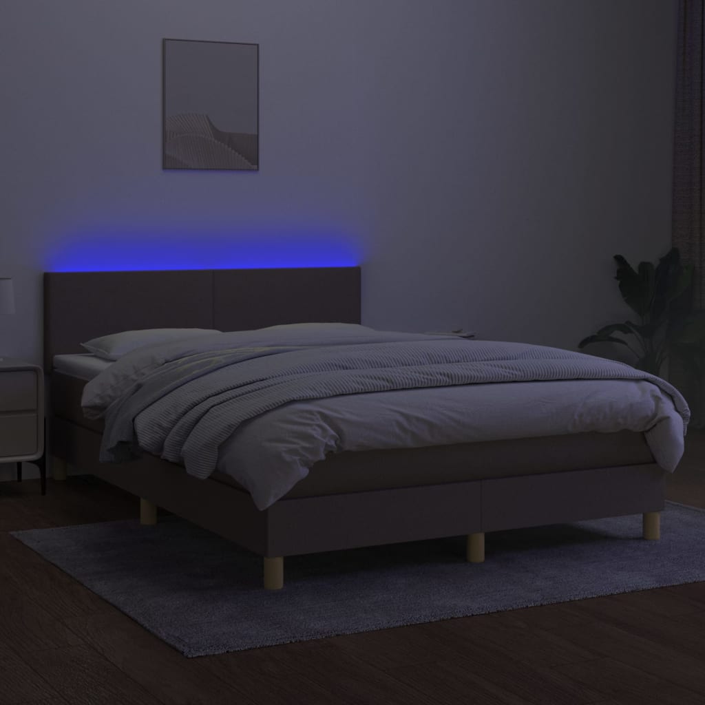 Boxspring met matras en LED stof taupe 140x200 cm Bedden & bedframes | Creëer jouw Trendy Thuis | Gratis bezorgd & Retour | Trendy.nl