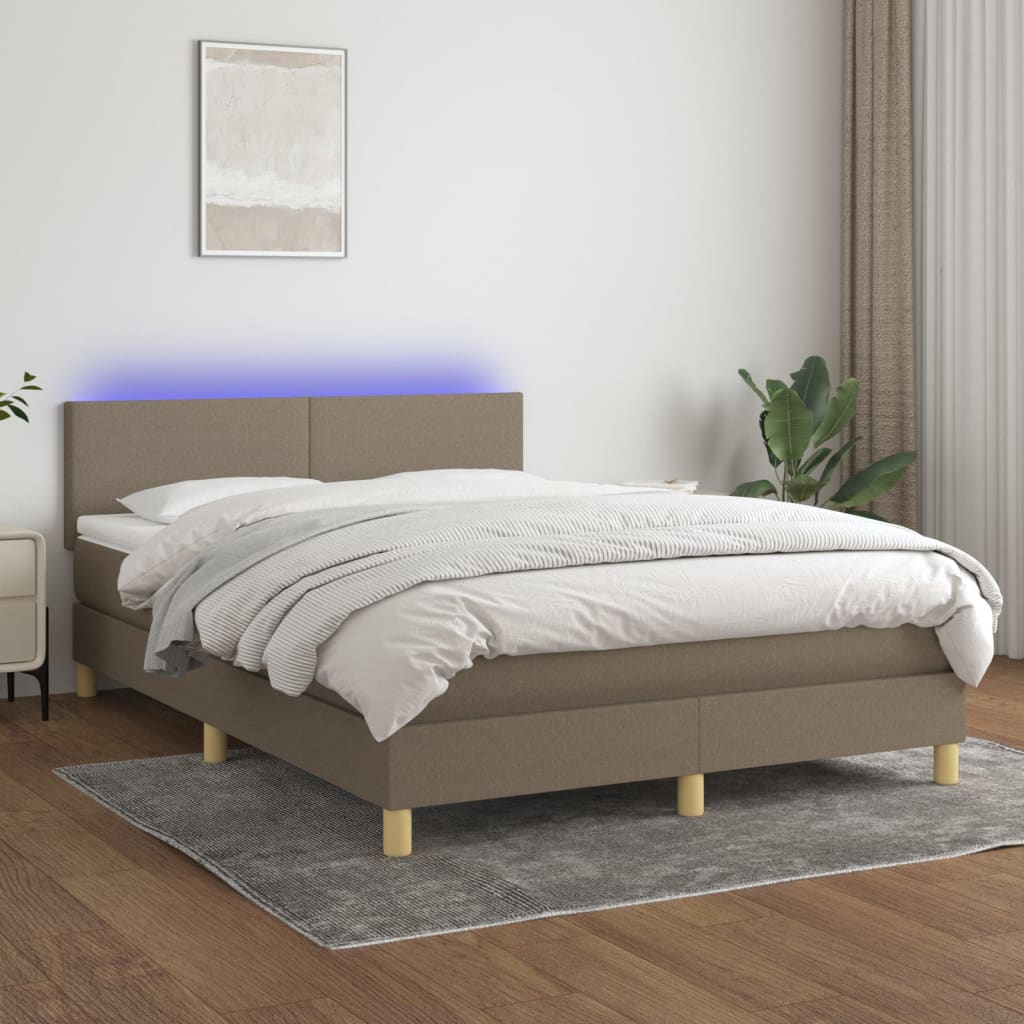 Boxspring met matras en LED stof taupe 140x200 cm Bedden & bedframes | Creëer jouw Trendy Thuis | Gratis bezorgd & Retour | Trendy.nl