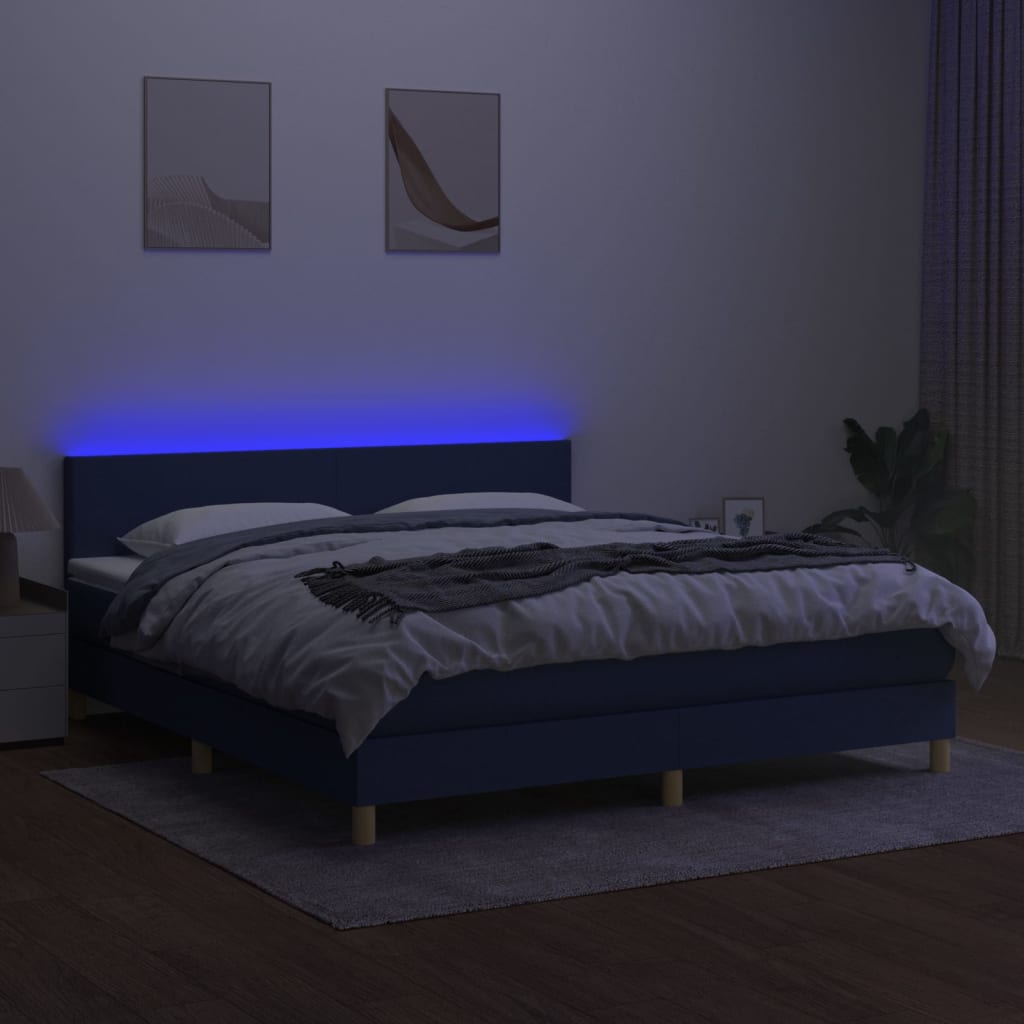 Boxspring met matras en LED stof blauw 160x200 cm Bedden & bedframes | Creëer jouw Trendy Thuis | Gratis bezorgd & Retour | Trendy.nl