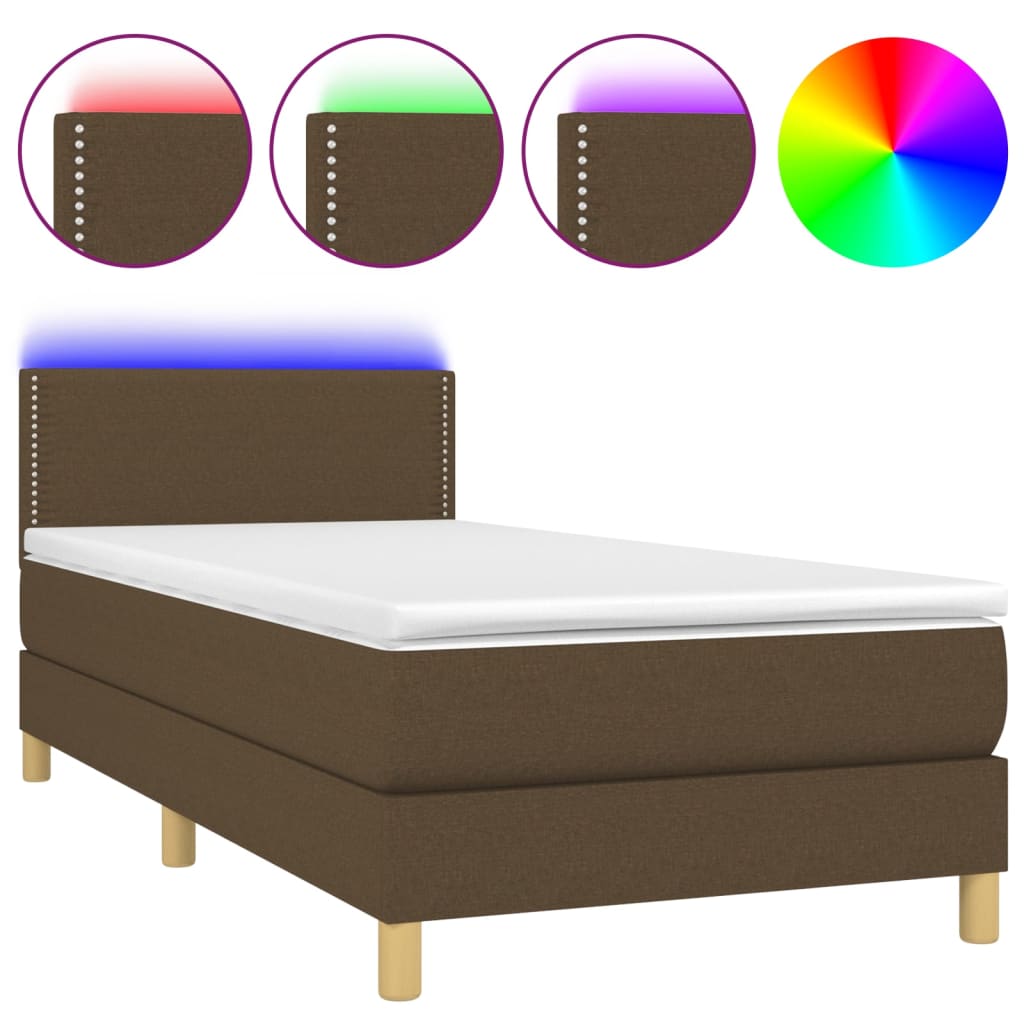 Boxspring met matras en LED stof donkerbruin 90x190 cm Bedden & bedframes | Creëer jouw Trendy Thuis | Gratis bezorgd & Retour | Trendy.nl