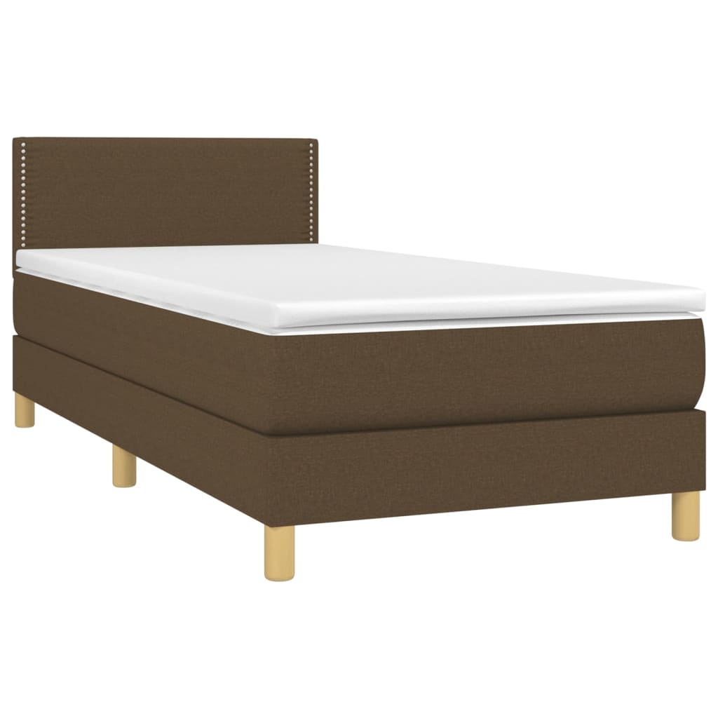 Boxspring met matras en LED stof donkerbruin 90x190 cm Bedden & bedframes | Creëer jouw Trendy Thuis | Gratis bezorgd & Retour | Trendy.nl