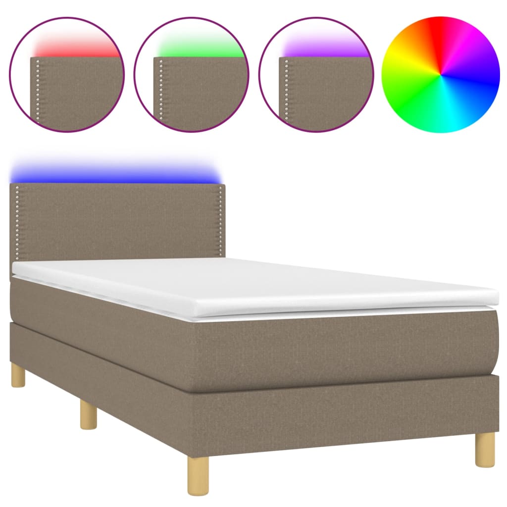 Boxspring met matras en LED stof taupe 90x190 cm Bedden & bedframes | Creëer jouw Trendy Thuis | Gratis bezorgd & Retour | Trendy.nl