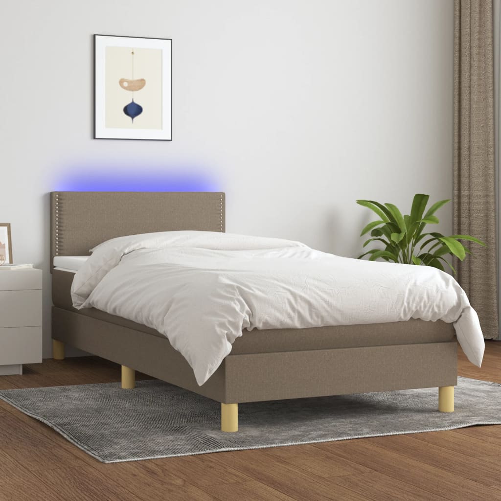 Boxspring met matras en LED stof taupe 90x190 cm Bedden & bedframes | Creëer jouw Trendy Thuis | Gratis bezorgd & Retour | Trendy.nl