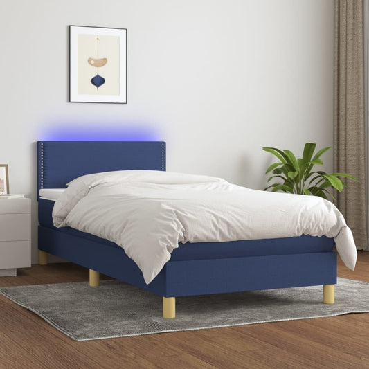 Boxspring met matras en LED stof blauw 90x190 cm Bedden & bedframes | Creëer jouw Trendy Thuis | Gratis bezorgd & Retour | Trendy.nl