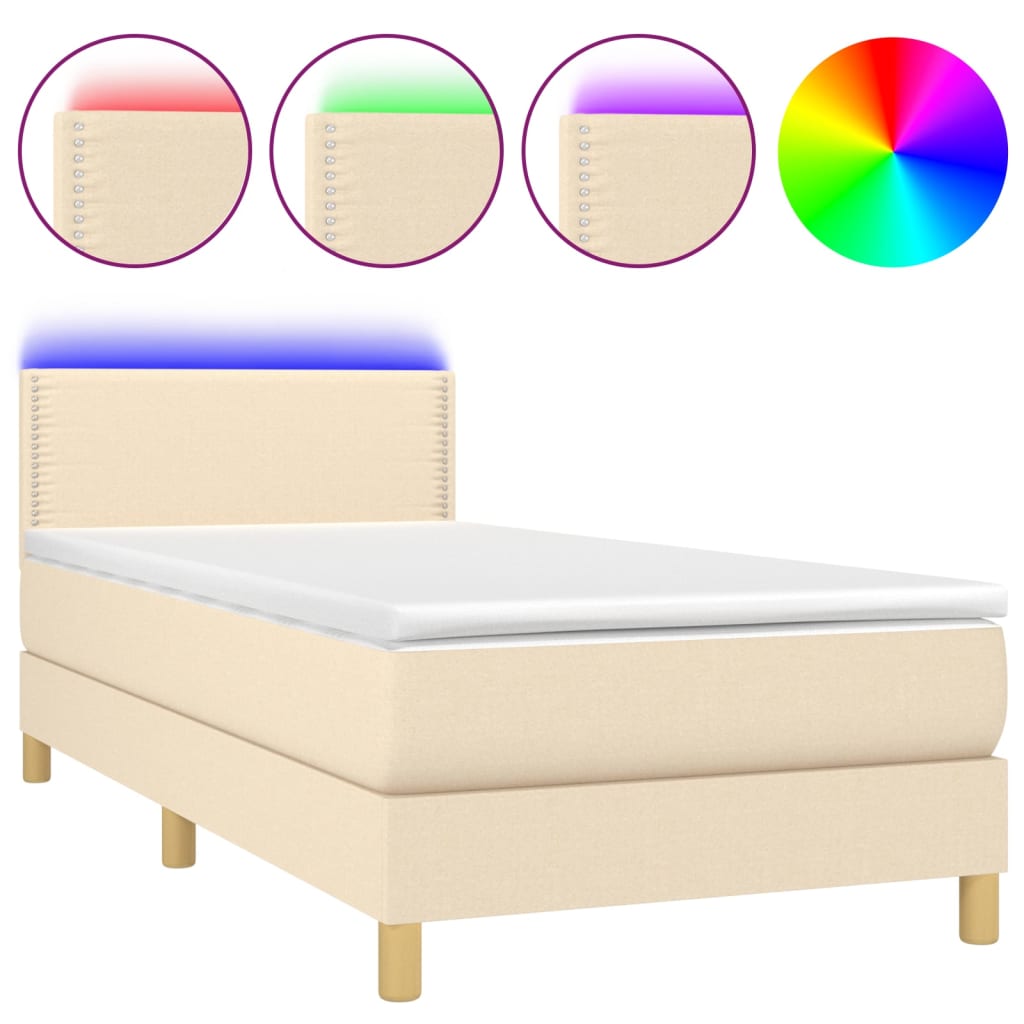 Boxspring met matras en LED stof crèmekleurig 80x200 cm Bedden & bedframes | Creëer jouw Trendy Thuis | Gratis bezorgd & Retour | Trendy.nl