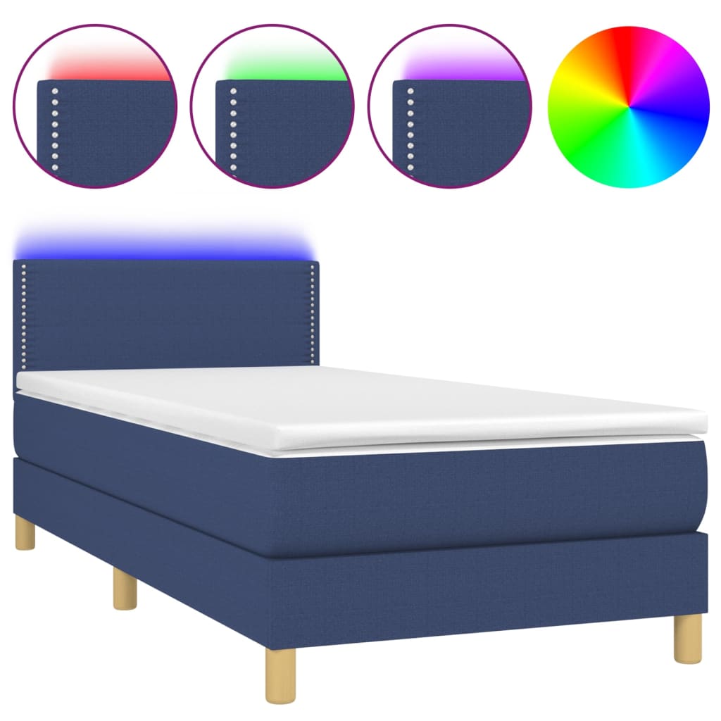 Boxspring met matras en LED stof blauw 90x200 cm