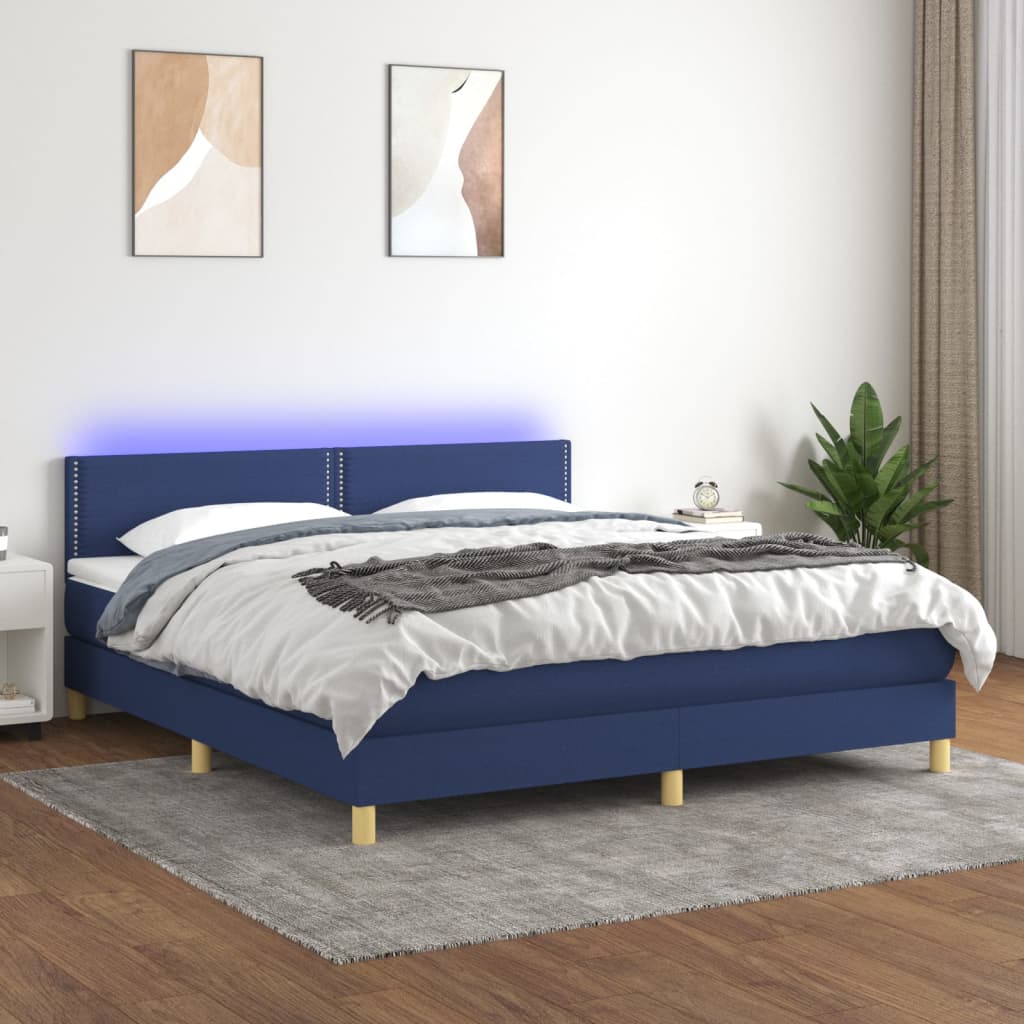 Boxspring met matras en LED stof blauw 160x200 cm Bedden & bedframes | Creëer jouw Trendy Thuis | Gratis bezorgd & Retour | Trendy.nl