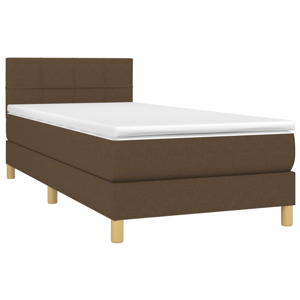 Boxspring met matras en LED stof donkerbruin 90x190 cm Bedden & bedframes | Creëer jouw Trendy Thuis | Gratis bezorgd & Retour | Trendy.nl