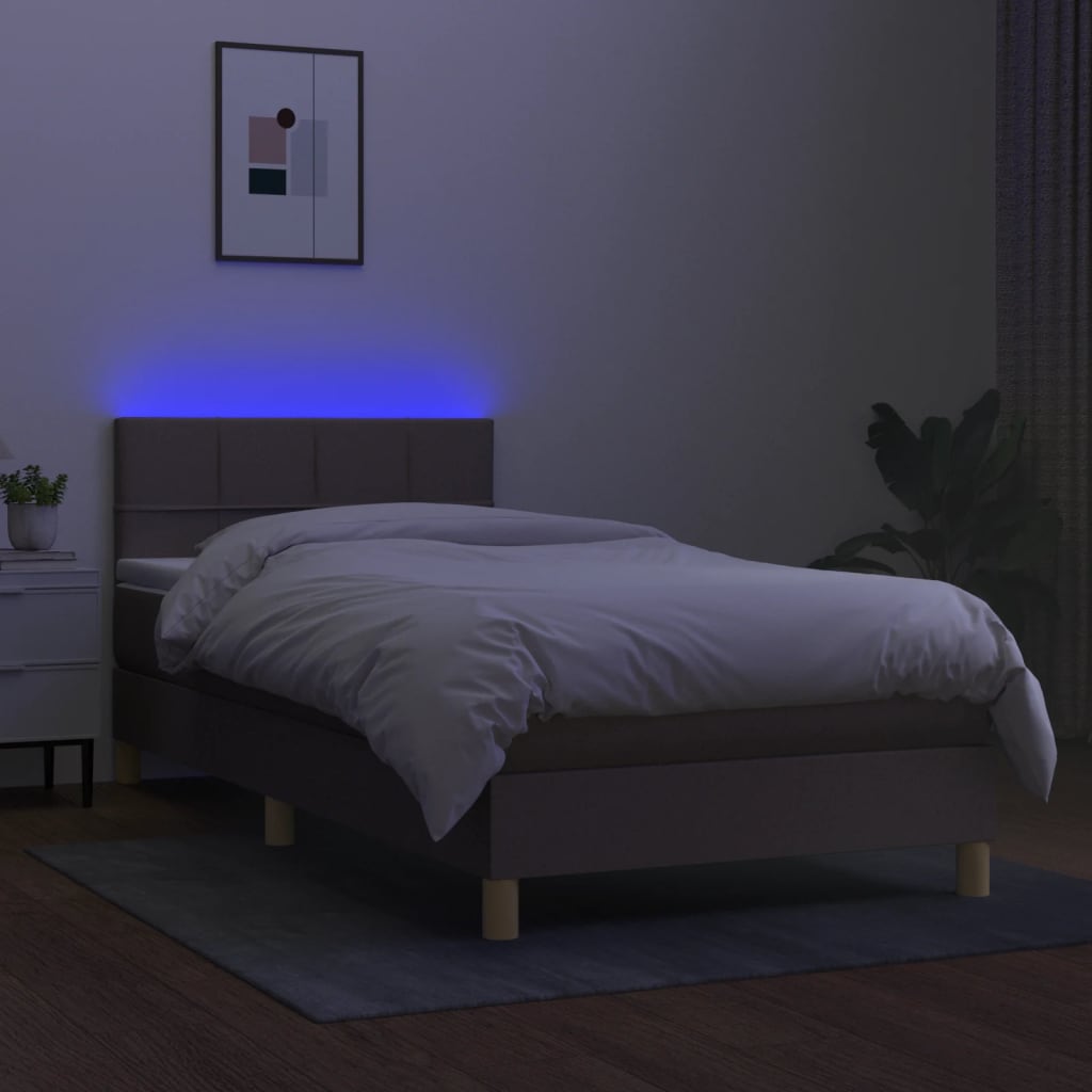 Boxspring met matras en LED stof taupe 90x190 cm Bedden & bedframes | Creëer jouw Trendy Thuis | Gratis bezorgd & Retour | Trendy.nl