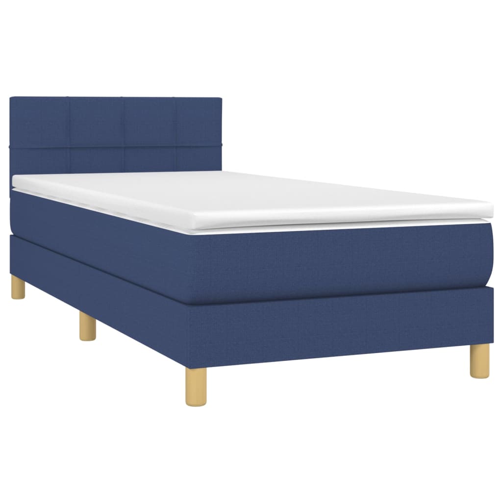 Boxspring met matras en LED stof blauw 90x190 cm